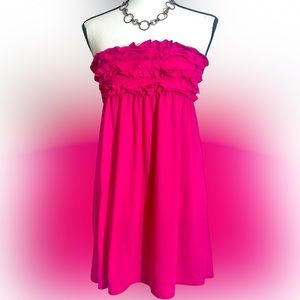 Hot Pink Strapless Ruffle Mini Dress